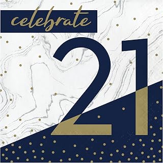 Creative Converting Navy and Gold 21st Birthday Napkins, 6.5"