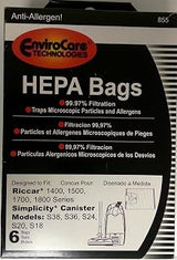 (Ship from USA) 6 pk RICCAR HEPA Type H Vacuum Bags Part 855