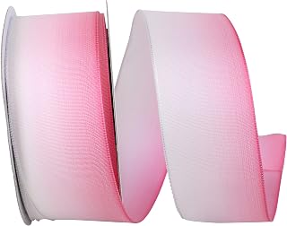 Reliant Ribbon 93863W-515-09J Taffeta Ombre Wired Edge Rd Ribbon, 1-1/2 Inch X 25 Yards, Pink/White