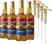 Torani Mango Syrup for Drinks, Flavoring for Iced Tea, Lemonade, and Sodas, Glass Bottle 4-Pack with Pumps Included, 25.4 Fl Oz