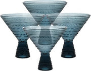 Fortessa Jupiter Beaded Hobnail Glass, 11.5 Ounce Martini (Set of 4), Cornflower Blue