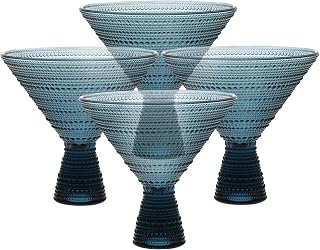 Fortessa Jupiter Beaded Hobnail Glass, 11.5 Ounce Martini (Set of 4), Cornflower Blue