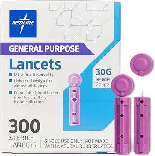 Medline General Purpose Lancets, 30G, Sterile Single Use Lancets for Diabetes Testing, Safety Lancets for Blood Sampling, Fingerstick Diabetic Lancets, 300 Count