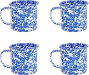 Crow Canyon Home Splatter Enamelware 16 oz Mugs, Set of 4, Blue