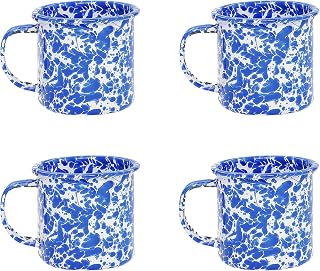 Crow Canyon Home Splatter Enamelware 16 oz Mugs, Set of 4, Blue