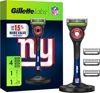 Labs Official Giants Licensed Razor for Men, 1 Handle, 4 Blade Refills, with Magnetic Stand, Perfect for Game Day Grooming, Gillette Labs with Exfoliating Bar