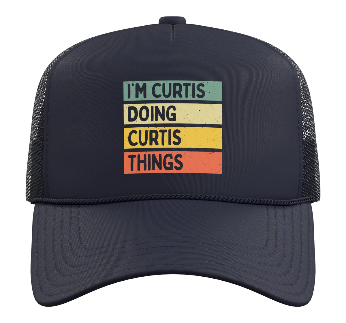 I'm Curtis Doing Curtis Things Funny Personalized Quote Trucker Hat with Adjustable Mesh Back by Personalized Gift Ideas Curtis – Polyester, Navy Blue