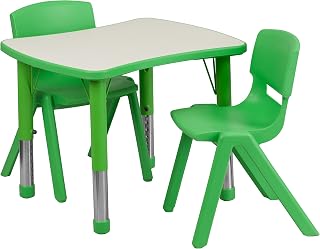 Flash Furniture Emmy 21.875''W x 26.625''L Rectangular Green Plastic Height Adjustable Activity Table Set with 2 Chairs