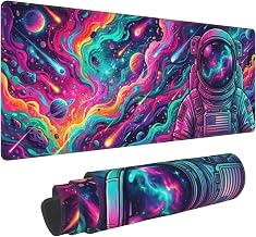 Extended Gaming Mouse Pad (27.6 x 11.8 in) - Non-Slip Large Mousepad for Esports & Laptop - Waterproof Rubber Base with Stitched Edges (Psychedelic Spaceman)