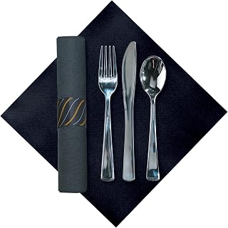 Hoffmaster 119987 FashnPoint CaterWrap Pre-rolled Dinner Napkin and Heavyweight Cutlery, Gold/Silver Stripe, Black/Metallic (Case of 100)