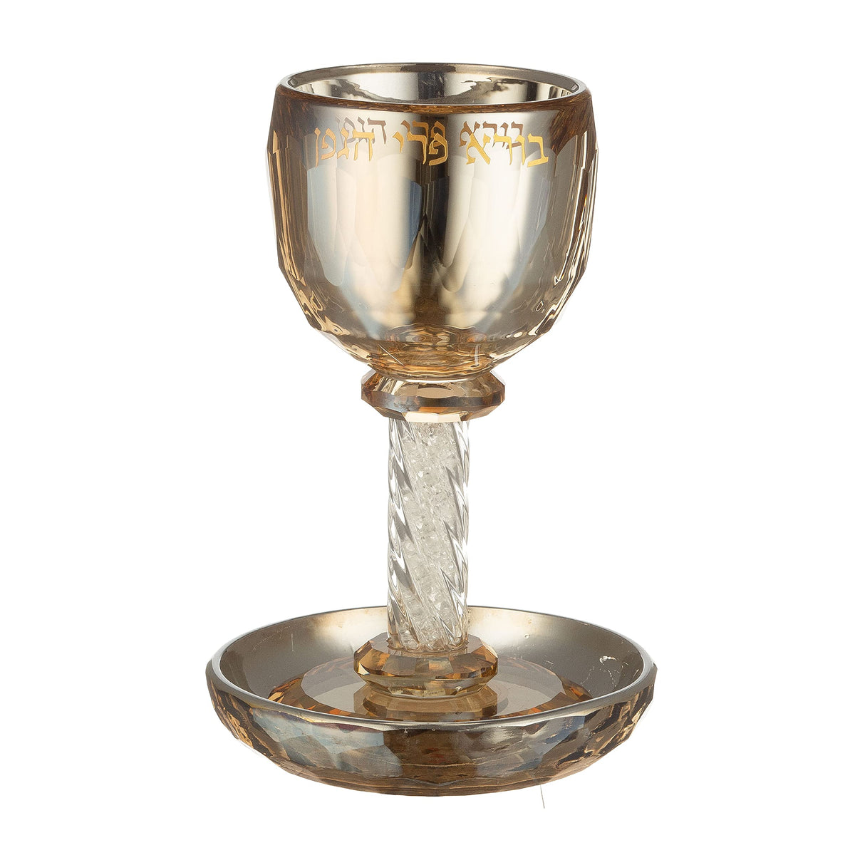 Masoret Crystal Kiddush Cup with Tray, 6.4 Inch, Set 2