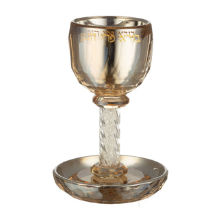 Masoret Crystal Kiddush Cup with Tray, 6.4 Inch, Set 2