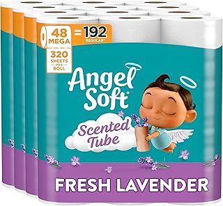 Angel Soft Toilet Paper with Fresh Lavender Scented Tube, 48 Mega Rolls = 192 Regular Rolls, Soft and Strong Toilet Tissue