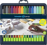 Schneider Line-Up Fineliner, 0.4 mm Fiber Tip, Light Green Barrel, Assorted Ink Colors, Adjustable Case Stand of 32 Pens (191091)