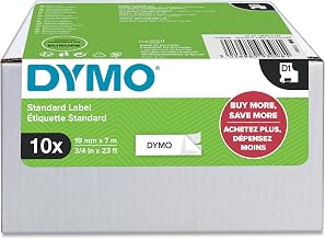 DYMO Authentic D1 Labels | Black Print on White | 19mm x 7m | Self-Adhesive Labels for LabelManager Label Printers | 10 Count
