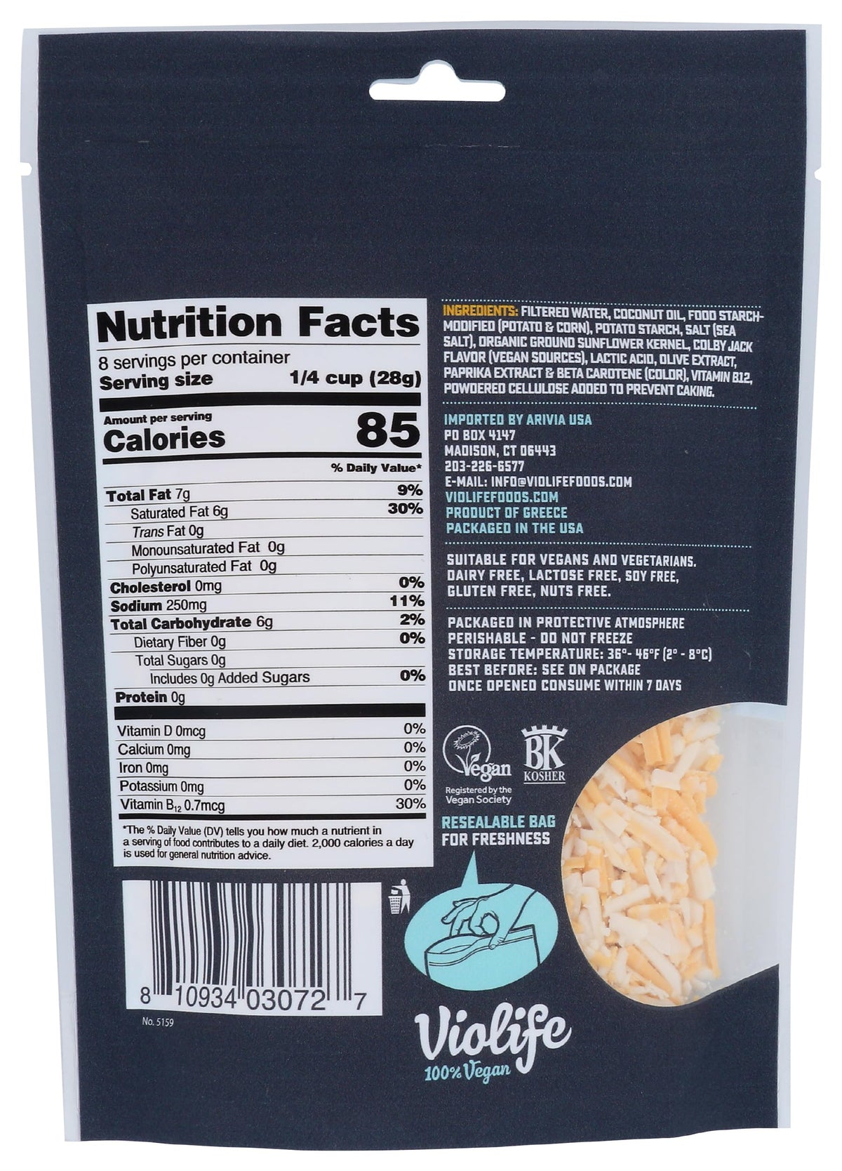Cheese Alternative Colby Jack Shreds, 8 Ounce by Violife – 8 Ounce (Pack of 1), Model 0810934030727