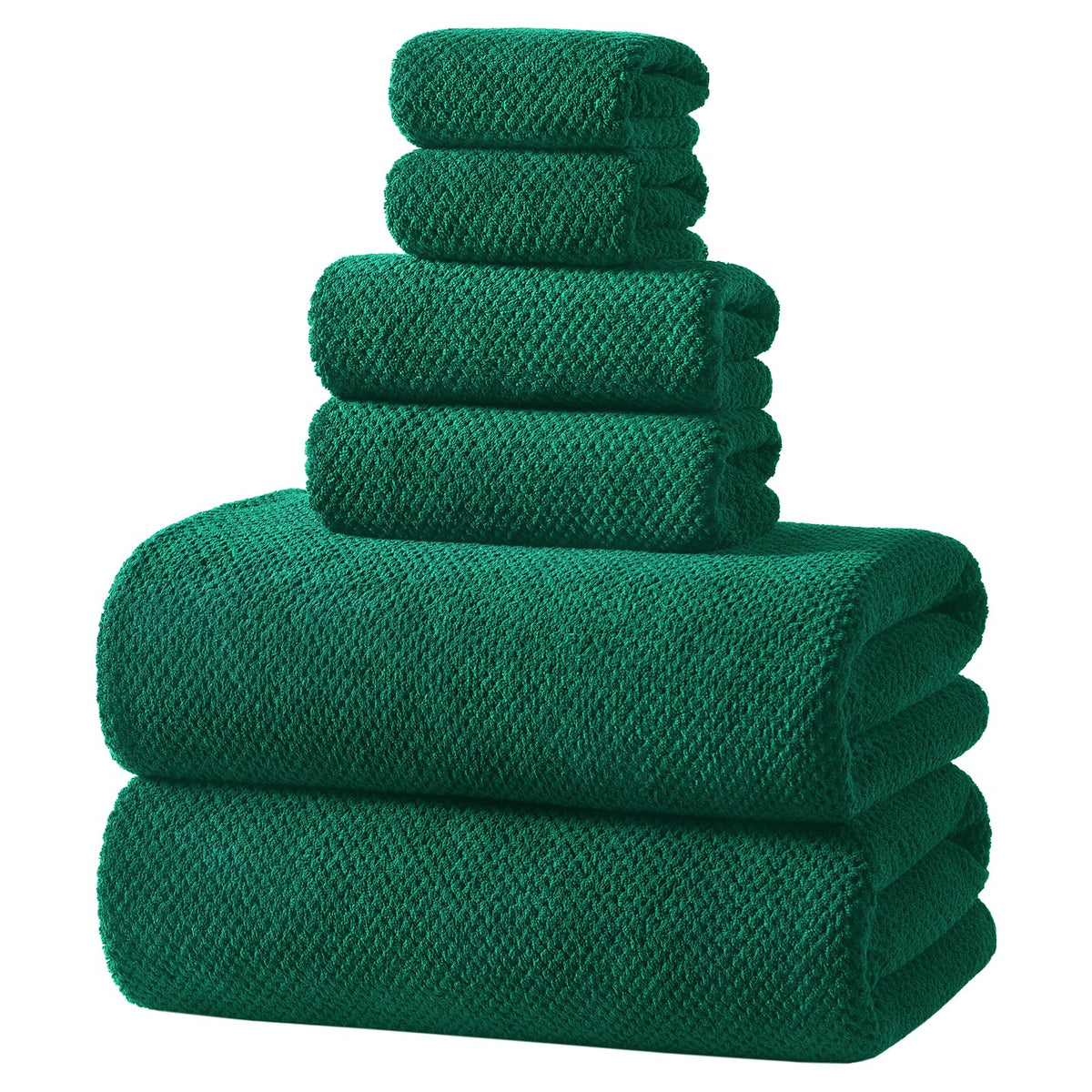 Redkiss Microfiber Towel Set, 6 Piece with Bath Hand and Washcloth, Dark Green