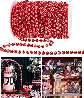 60.5FT Christmas Tree Beads Garland Decor | Artificial Plastic Pearls Beads Roll for Xmas Tree Party Wedding Decoration Supplies(Red)