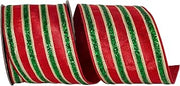 Reliant Ribbon Glitter Stripe Fiesta Deluxe Wired Edge, Red/Green, 4 Inch, 5 Yards