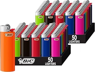 BIC Maxi Pocket Lighter, Classic Collection, Assorted Dark Blue, Red, Gray, Light Blue, Pink, Black and Purple Unique Lighter Colors, 100 Count Tray of Lighters