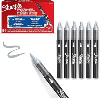 Sharpie Creative Marker Acrylic Paint Pens | Brush Tip Water-Based Paint Markers | Cool Grey | No-Bleed Ink Writes on Most Surfaces | School & Revision Supplies | 6 Count