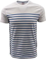 Brooks Brothers Men's Striped Crewneck T-Shirt (X-Large, White/Slate Blue (Red Fleece))