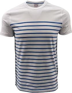 Brooks Brothers Men's Striped Crewneck T-Shirt (X-Large, White/Slate Blue (Red Fleece))