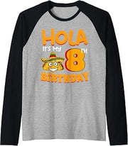 Taco 8th Birthday Party Fiesta Food Chef Cook Mexican Dish Raglan Baseball Tee