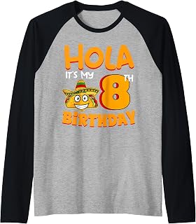 Taco 8th Birthday Party Fiesta Food Chef Cook Mexican Dish Raglan Baseball Tee