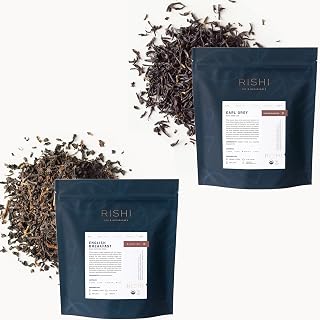 Rishi Tea English Breakfast & Earl Grey Tea - Organic Direct Trade Loose Leaf, Certified Kosher Tea Bundle - 16 Ounce (Pack of 2)