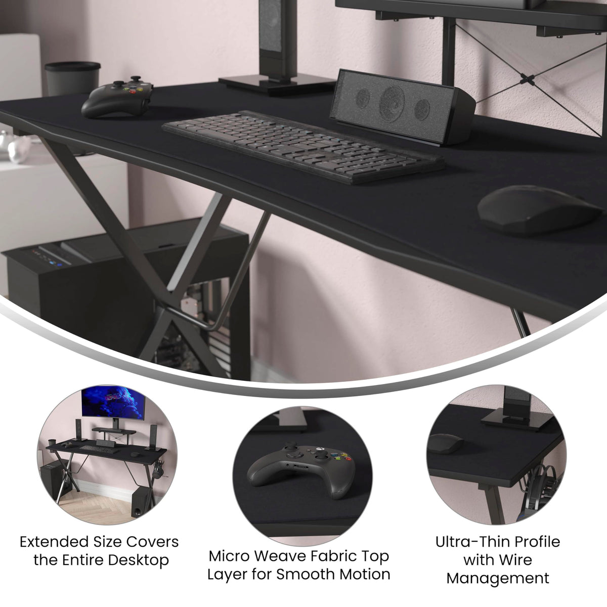 Extended Gaming Mouse Pad by Flash Furniture – 23.8L x 45.8W inches, Fabric, Rubber, Black, Model NAN-GM1031-BK-GG