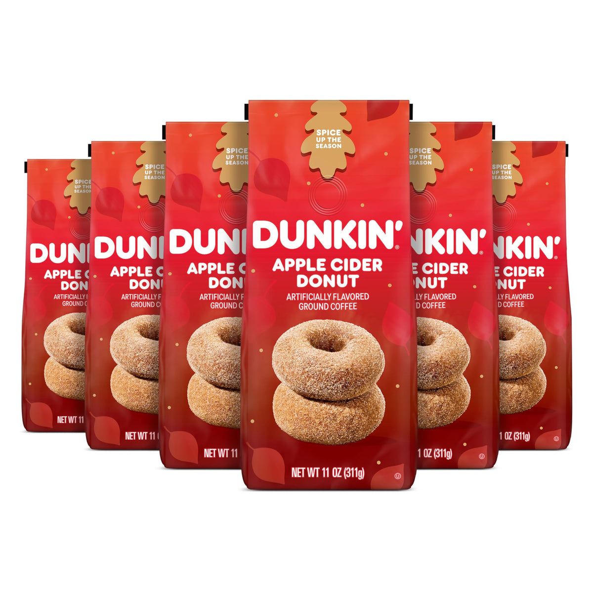 Apple Cider Donut Artificially Flavored Ground Coffee by Dunkin' – 11 Ounce (Pack of 6), Pack of 6