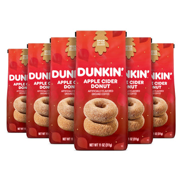 Apple Cider Donut Artificially Flavored Ground Coffee by Dunkin' – 11 Ounce (Pack of 6), Pack of 6