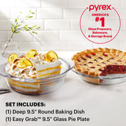 Pyrex Deep Round Glass Bakeware Set, 9.5 Inch, Clear 2 Pack