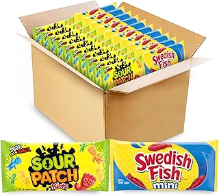 Sour Patch Kids & SWEDISH FISH Soft & Chewy Gummy Candy Variety Pack, 20 ct | Bulk Candy, Snack Packs, Individaully Wrapped