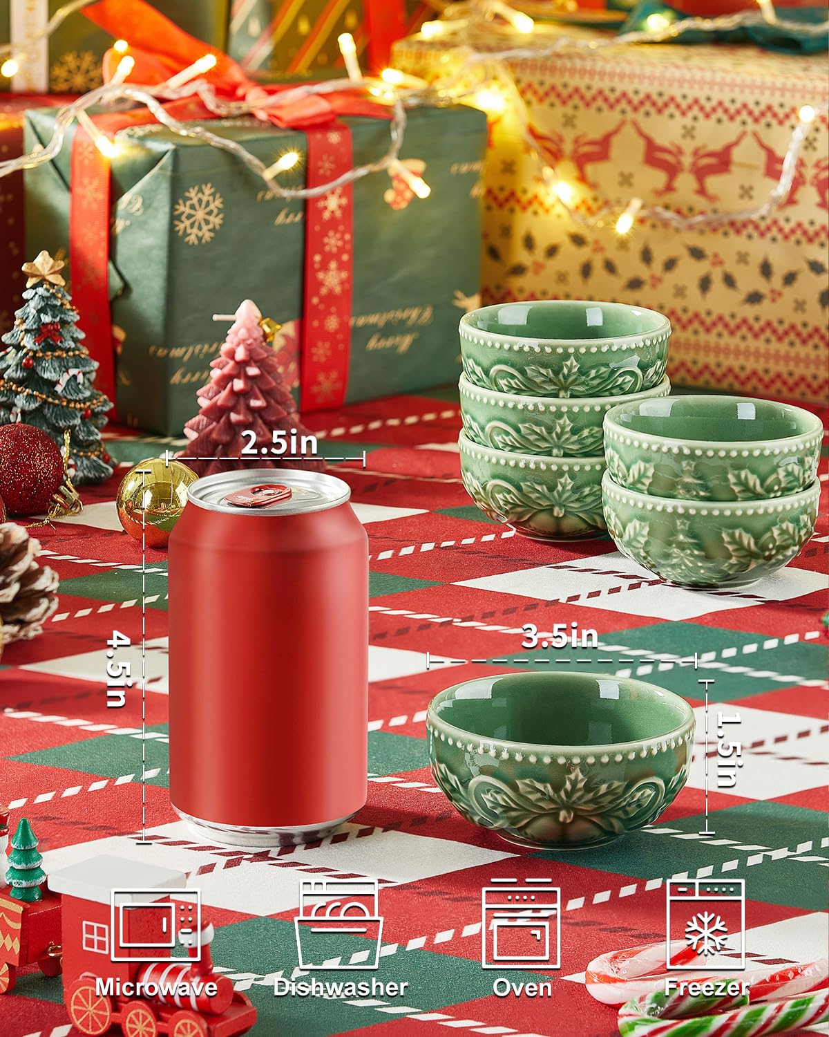 Metahom Christmas Dipping Bowls, Ceramic Set of 6, 3.5 Inch Green