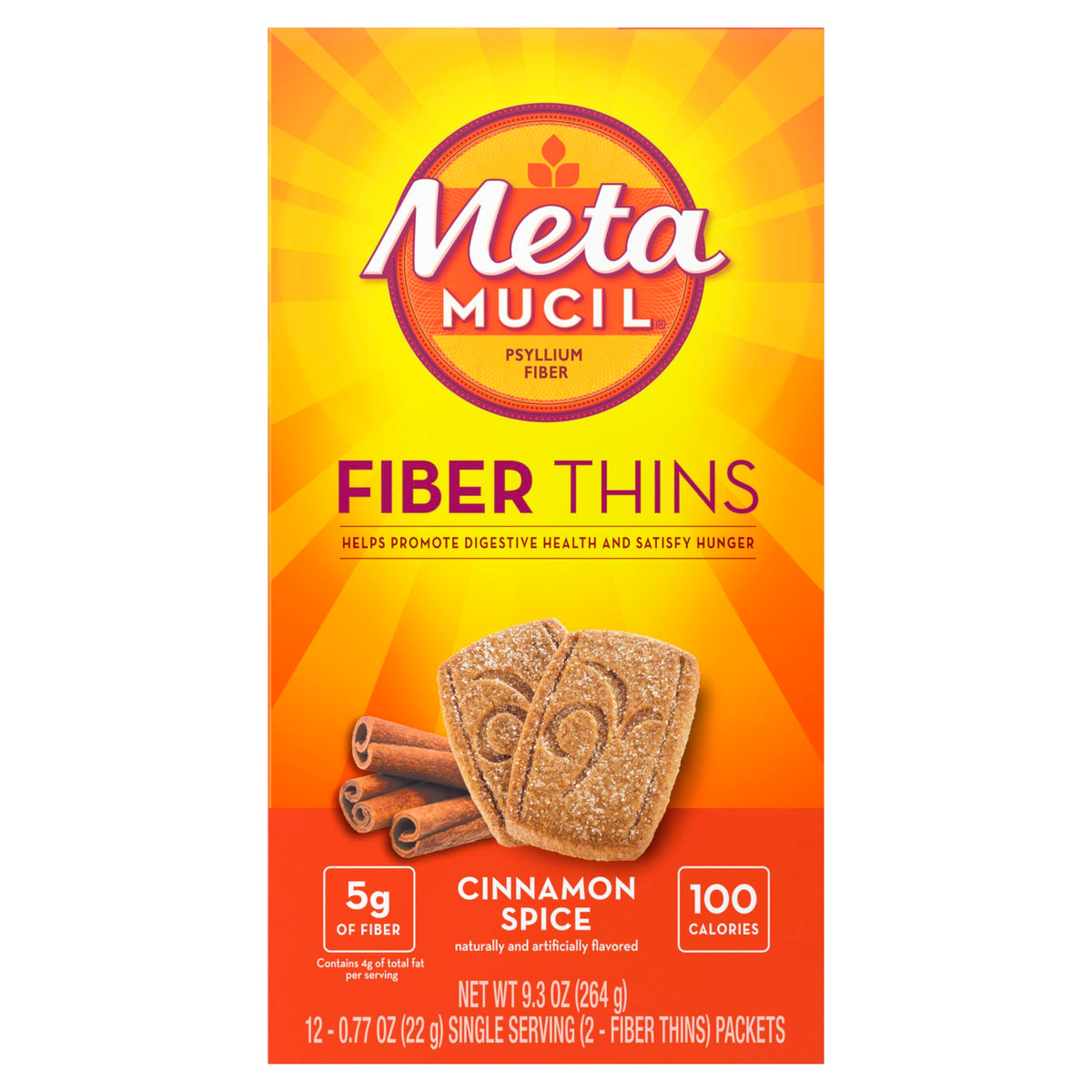 Fiber Thins by Metamucil – 9.3 Ounce (Pack of 8), Brown, Pack of 8