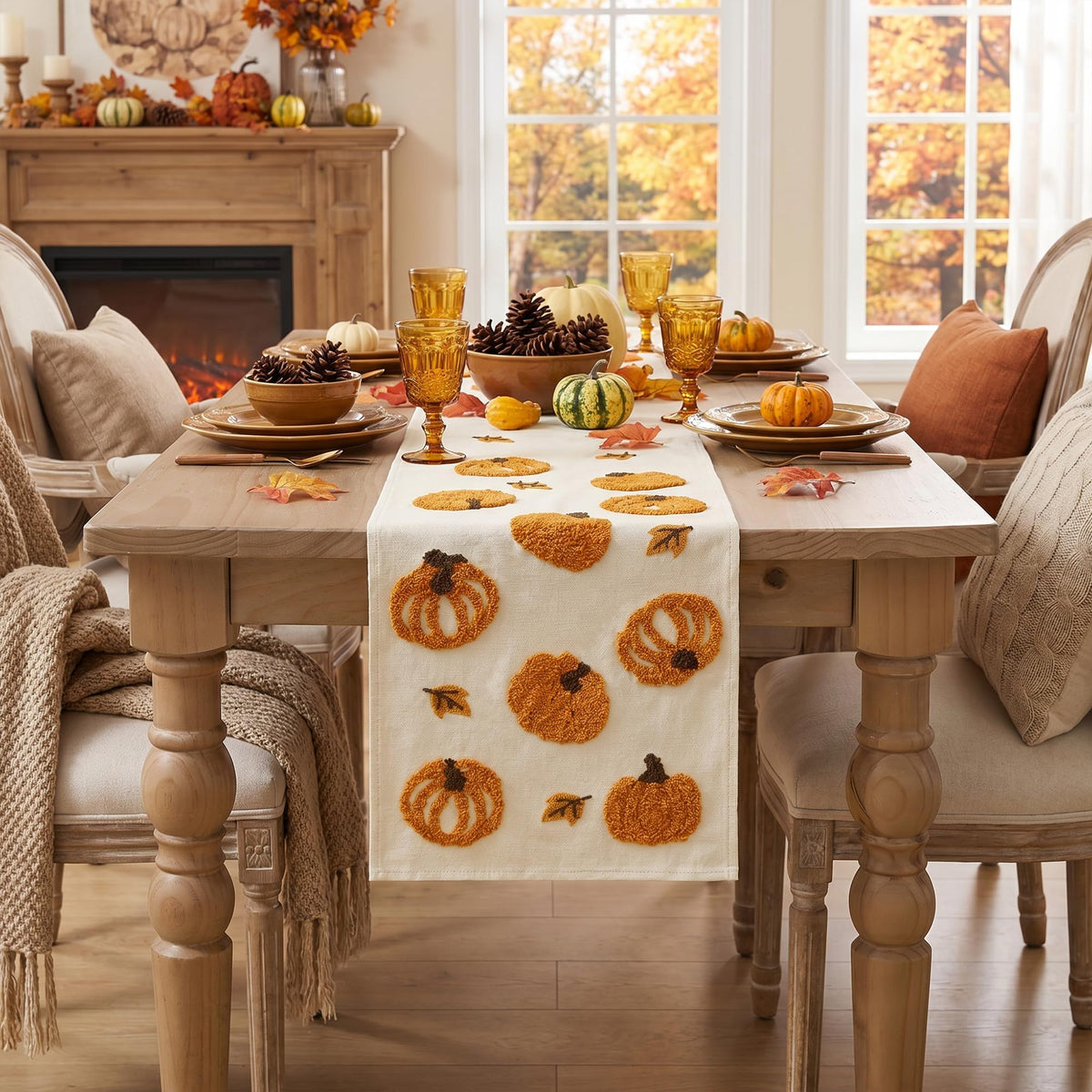 Artoid Mode 3D Chain Embroidery Table Runner, 13 x 72 Inch, Beige
