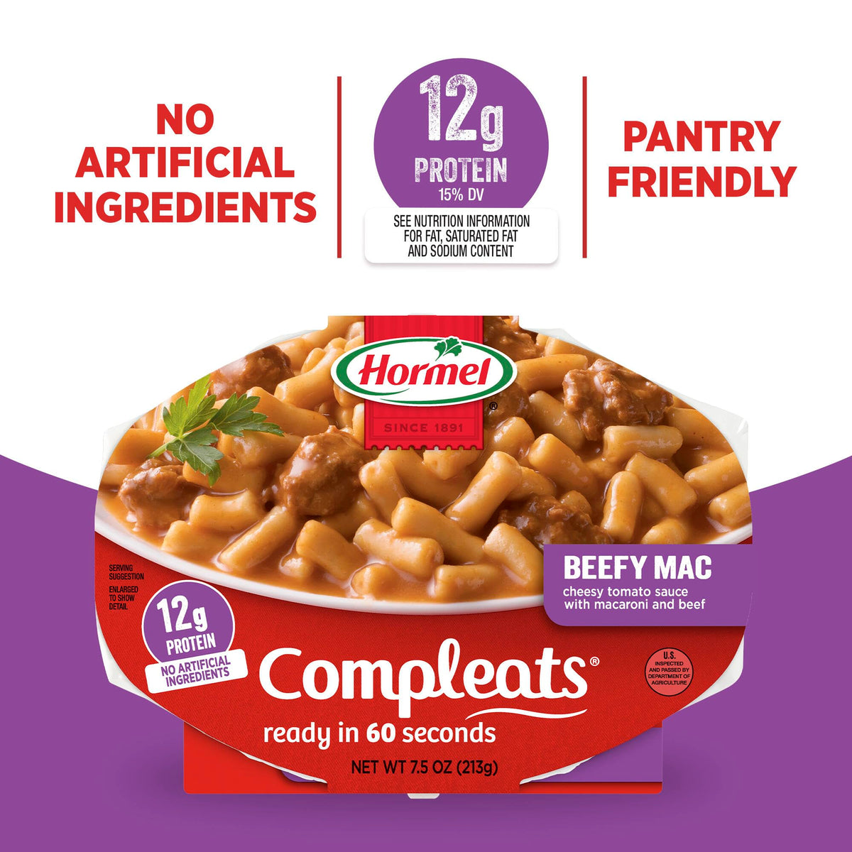 HORMEL COMPLEATS Beefy Mac / 7.5 Ounce (Pack of 7) / Microwave Meals Pasta & Noodle Dishes