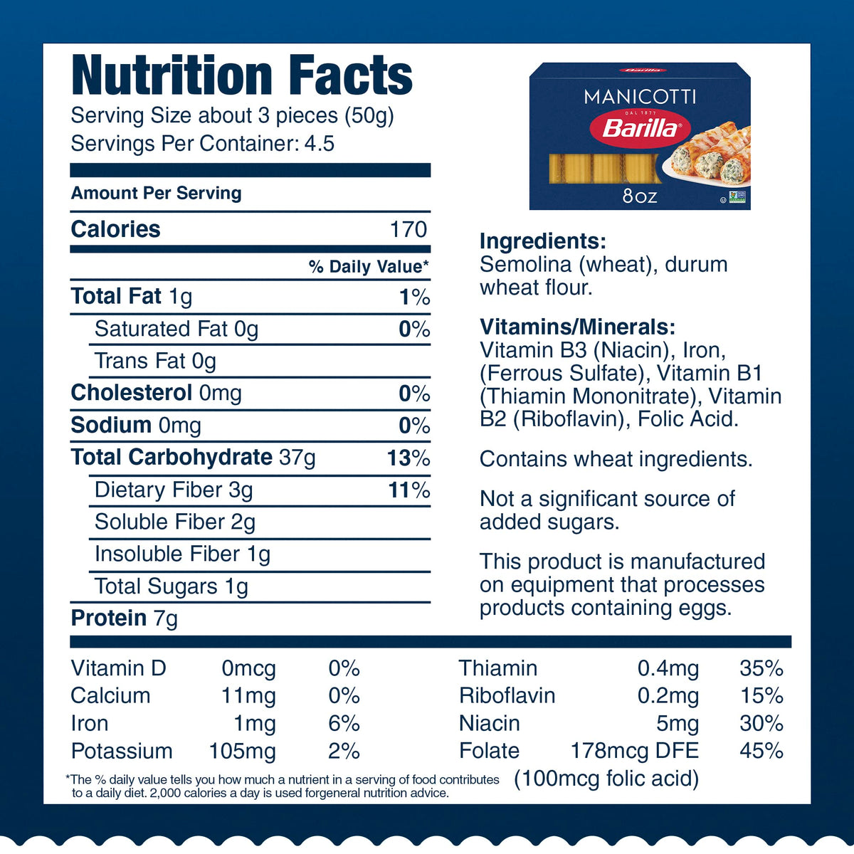 Barilla Manicotti / 8 Ounce (Pack of 12) / Manicotti Pasta, 8 oz (Pack of 12) Lasagna