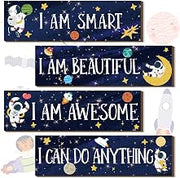 Yookeer 4 Pcs Space Room Decor for Kid Boy Outer Space Wall Classroom Decor | Outer Space Wall Art Bedroom Decor for Nursery, Classroom Astronaut Galaxy Posters,Spaceman Wood Sign,Be Brave and Be Kind