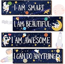 Yookeer 4 Pcs Space Room Decor for Kid Boy Outer Space Wall Classroom Decor | Outer Space Wall Art Bedroom Decor for Nursery, Classroom Astronaut Galaxy Posters,Spaceman Wood Sign,Be Brave and Be Kind