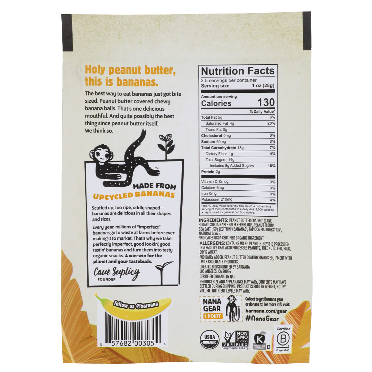 Organic Chewy Dipped Banana Bites by Barnana – 3.5 Ounce (Pack of 12), Peanut Butter, Pack of 12