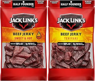 Jack Link's Beef Jerky, Sweet & Hot + Teriyaki – Flavorful Meat Snack, Made with 100% Beef – 1/2 Pounder Bag (Pack of 2)