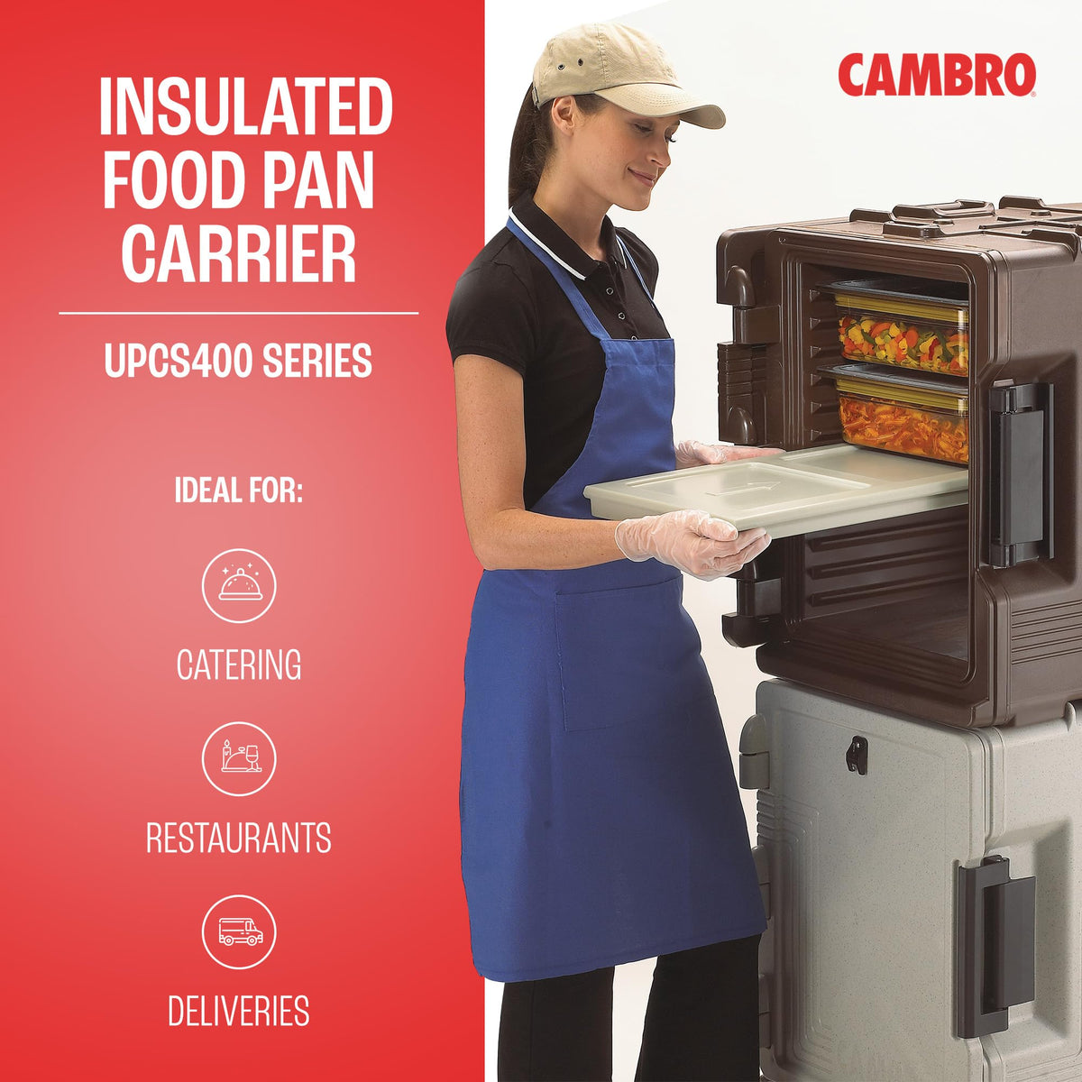 Insulated Food Pan Carrier - Hotbox for Catering & Transport - UPCS400 Series (Brown) by Cambro – UPCS400, 6.0 load, Plastic, Brown, Model UPCS400131
