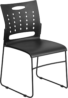 Flash Furniture Hercules Stack Chair with Air-Vent Back, Black | Sled Base, 881 LBS. Weight Capacity