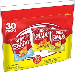 Cheez-It Snap'd Cheese Cracker Chips, Thin Crisps, Lunch Snacks, Variety Pack, 22.5oz Bag (30 Pouches)