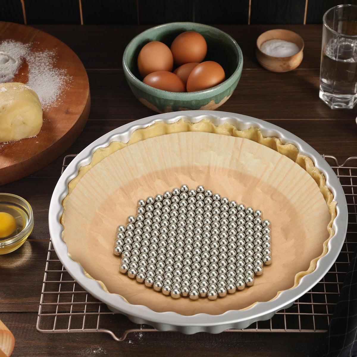 Patelai Pie Weights and Liners Set, 2 lb Stainless Steel Beads with 50 Parchment Papers, Silver