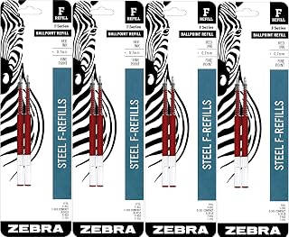 Zebra Technologies Zebra Pen F-Series Ballpoint Stainless Steel Pen Refill, Fine Point, 0.7mm, Red Ink, 8-Count