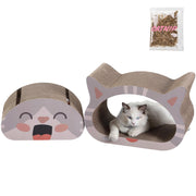 Opal 19" Modern Cardboard Happy Cat Head 2-in-1 Cat Cave Scratcher with Built-in Bell Toys and Catnip by THE LICKER STORE – 19", Cardboard, Muted Pink/Cream, Model CSR1000A